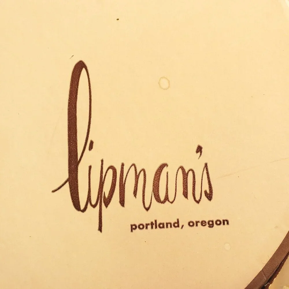 Vintage Hat Box Lipman's of Portland Large Round Pink Burgundy Cord Handle 50s